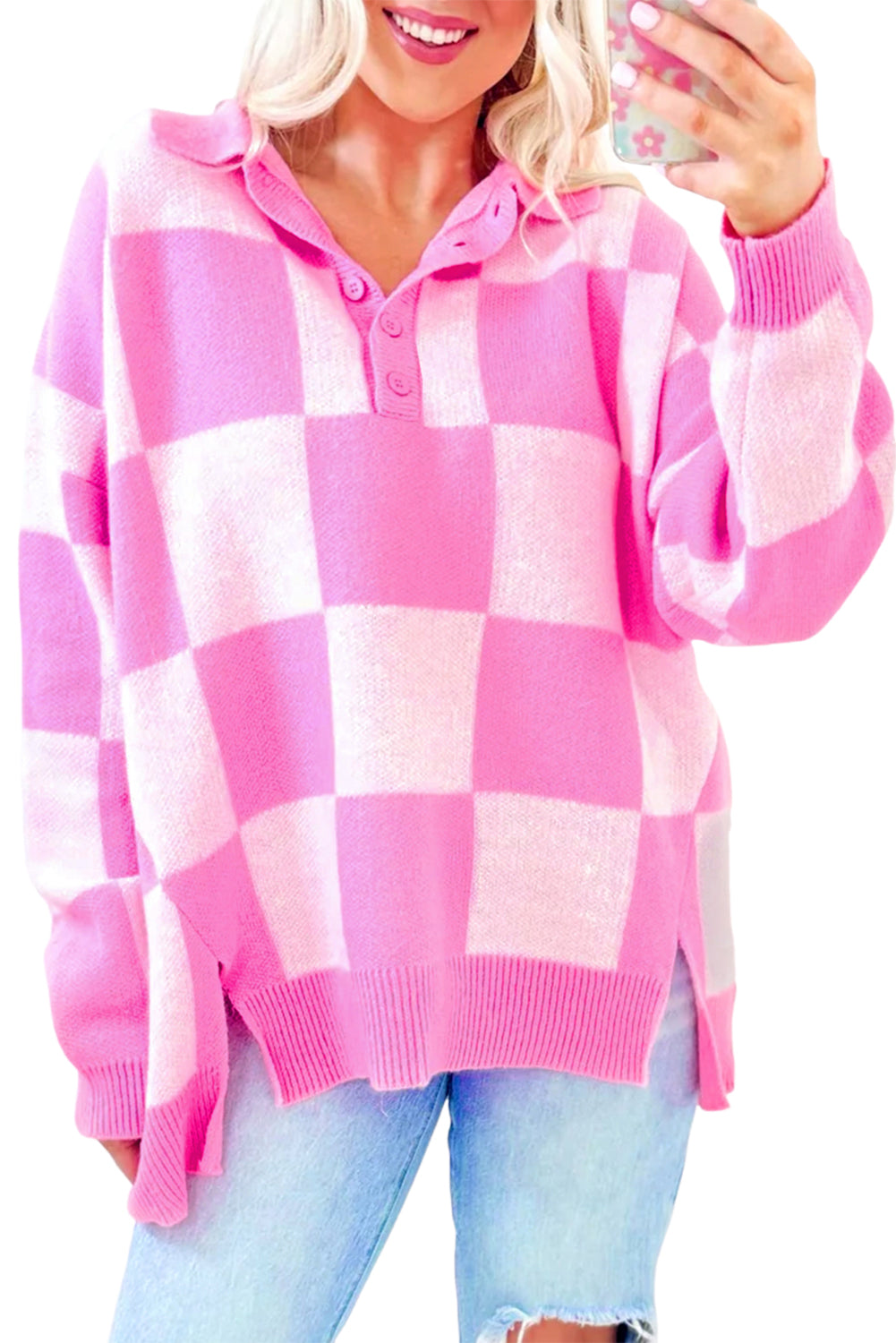 💗Blush Harbor Checkerboard Sweater⛵