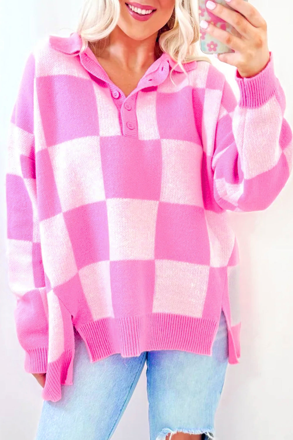 💗Blush Harbor Checkerboard Sweater⛵