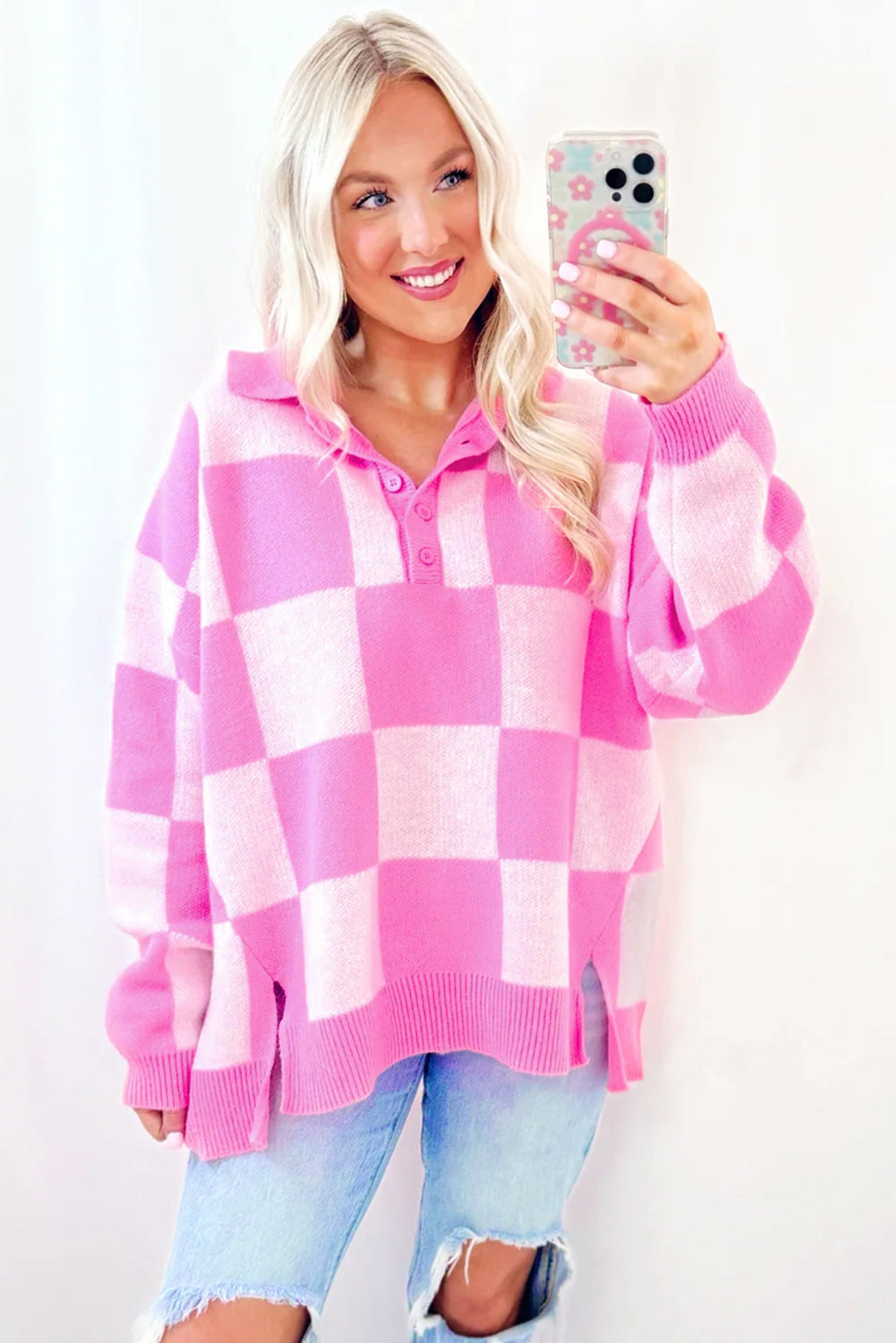 💗Blush Harbor Checkerboard Sweater⛵