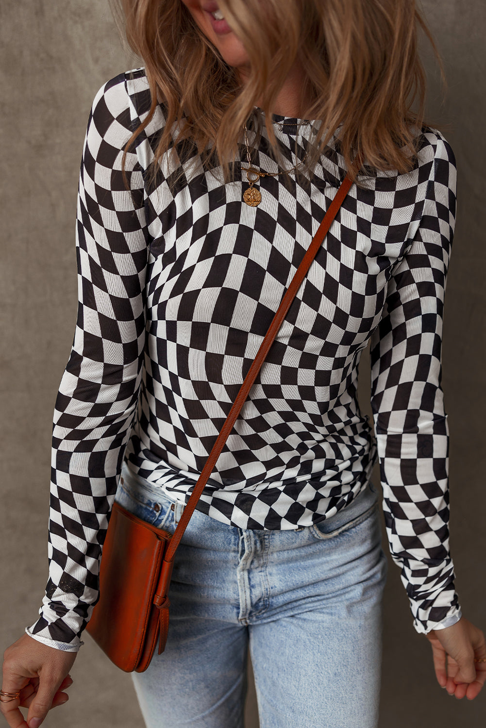 🖤Midnight Tide Checkered Mesh Top🐚