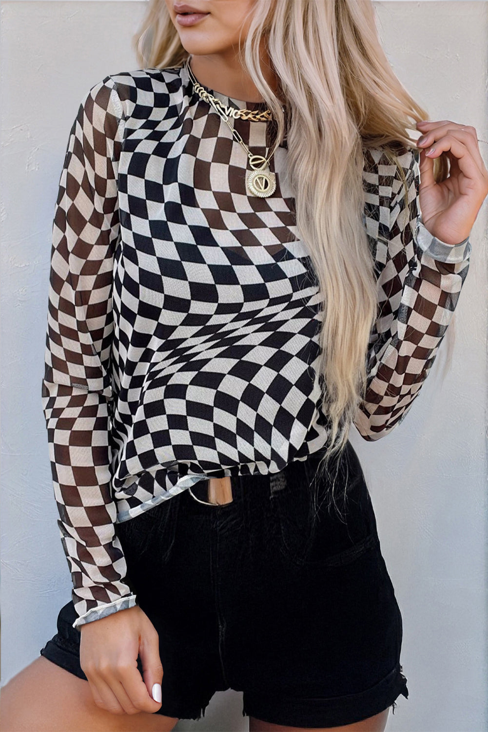 🖤Midnight Tide Checkered Mesh Top🐚